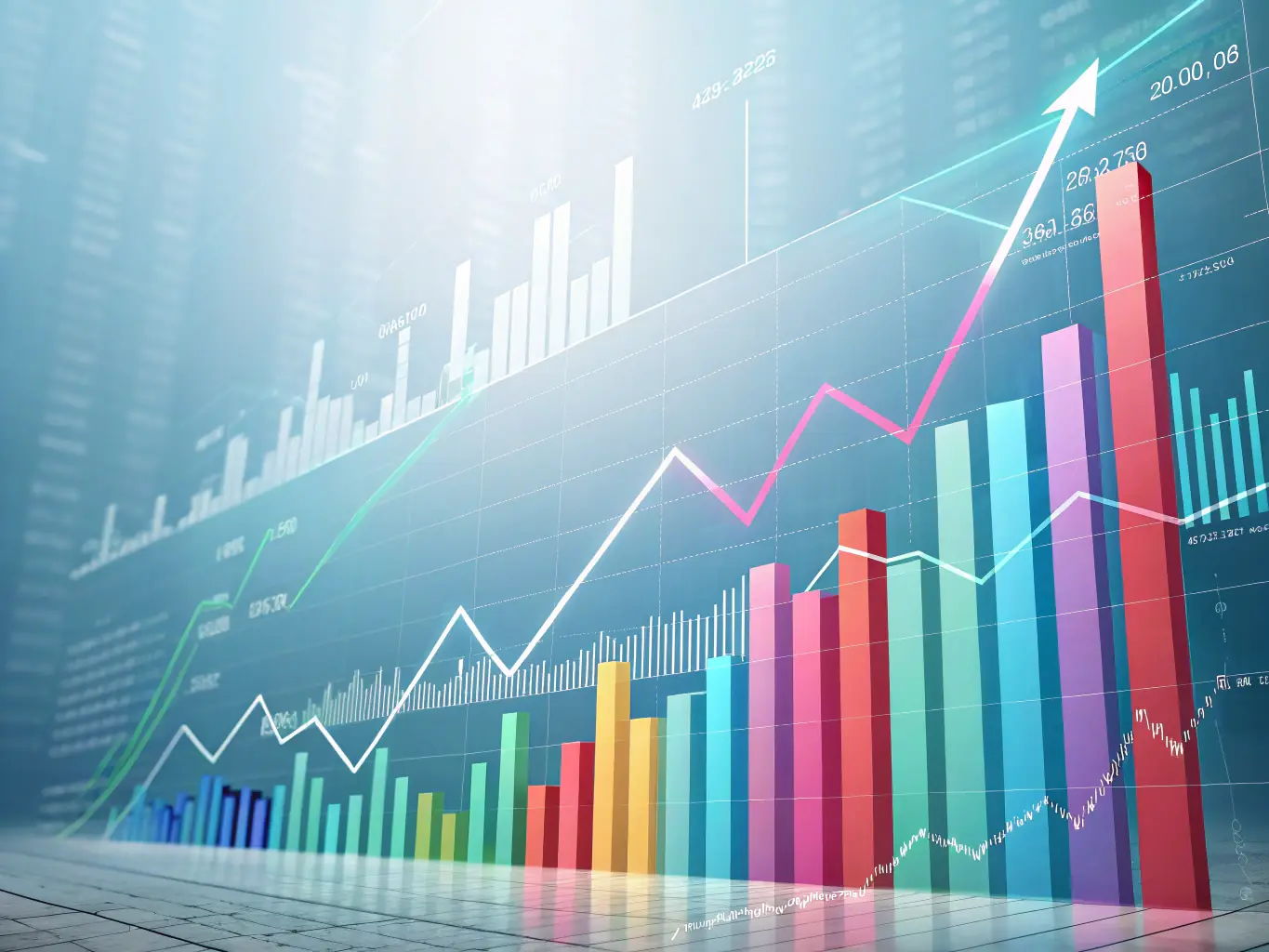 An image of a graph showing steady financial growth, with upward trending lines and positive indicators, representing successful investment strategies and economic planning.